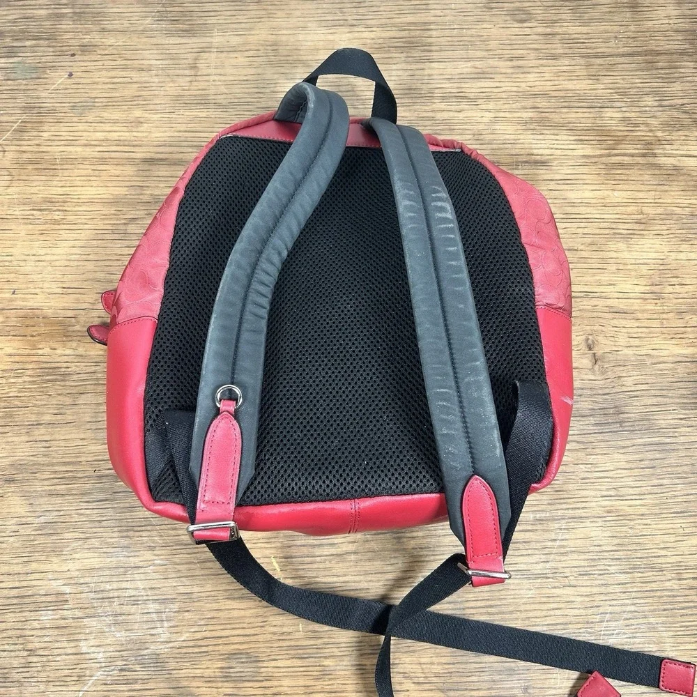 Coach Red Canvas Leather Backpack with Zipper Accents‎ Gold Hardware READ